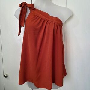 CUPSHE One Shoulder Tie Strap Rust Orange Smock L Top Tunic Resort vacation boho